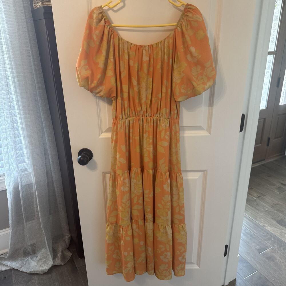 Women’s THML Full Length Yellow Floral Ruffle Dress Size Medium